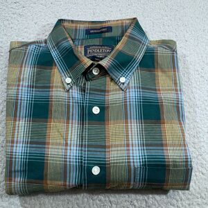 Pendleton Shirt Men Large Green Plaid Pocket Bridgeport Hiking Hunting Casual‎